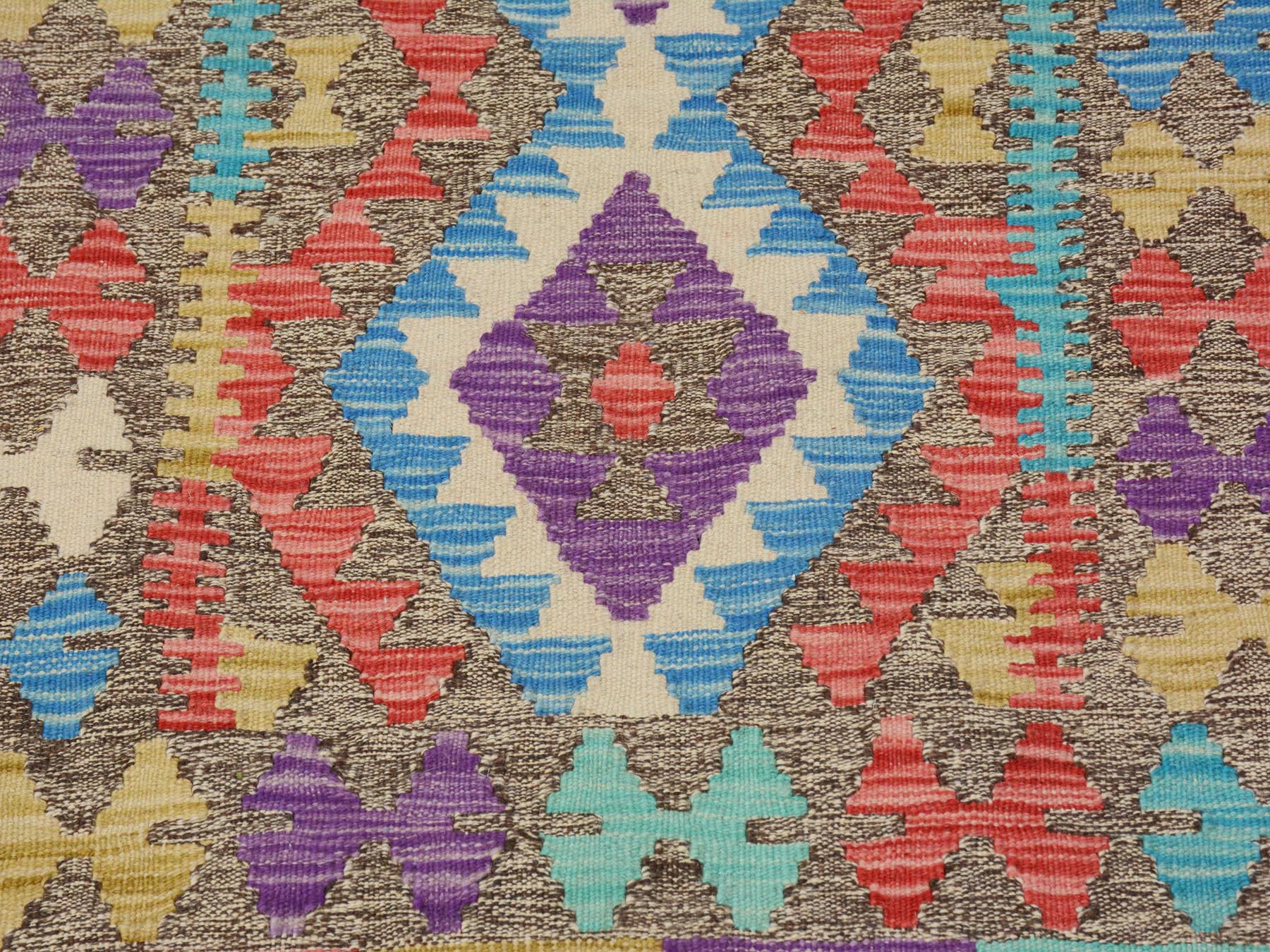 Kilim Flat-Weave hand-knotted wool rug in Purple, 2'8" x 3'10" — SKU O057545 (view 2)