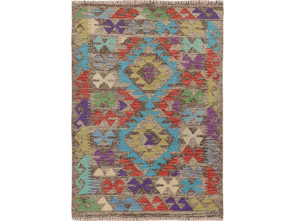 Brown 2'7" x 3'10" Flat Weave Hand woven Wool Rug - Sku: O057547