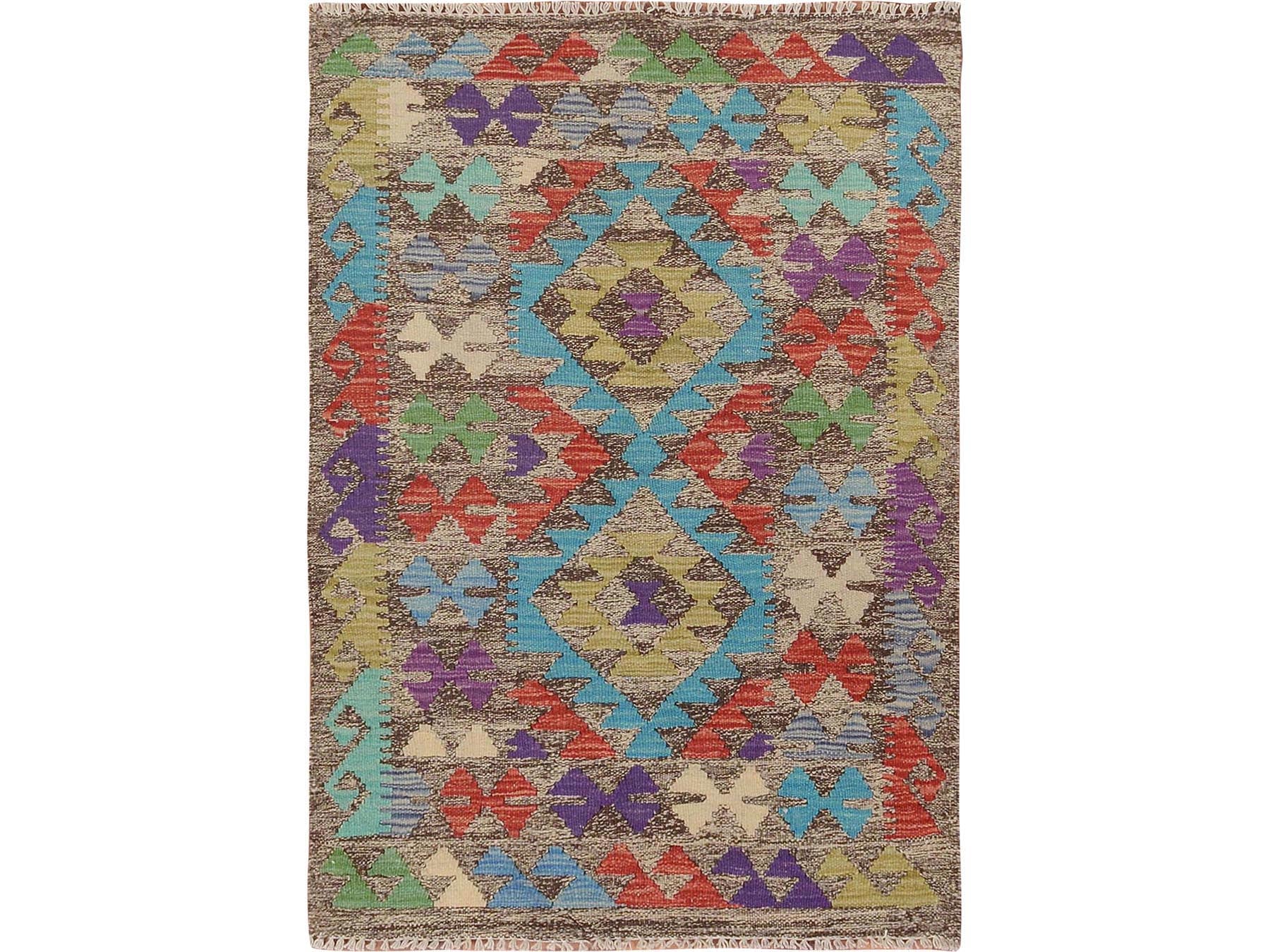Kilim Flat-Weave hand-knotted wool rug in Brown, 2'7" x 3'10" — SKU O057547
