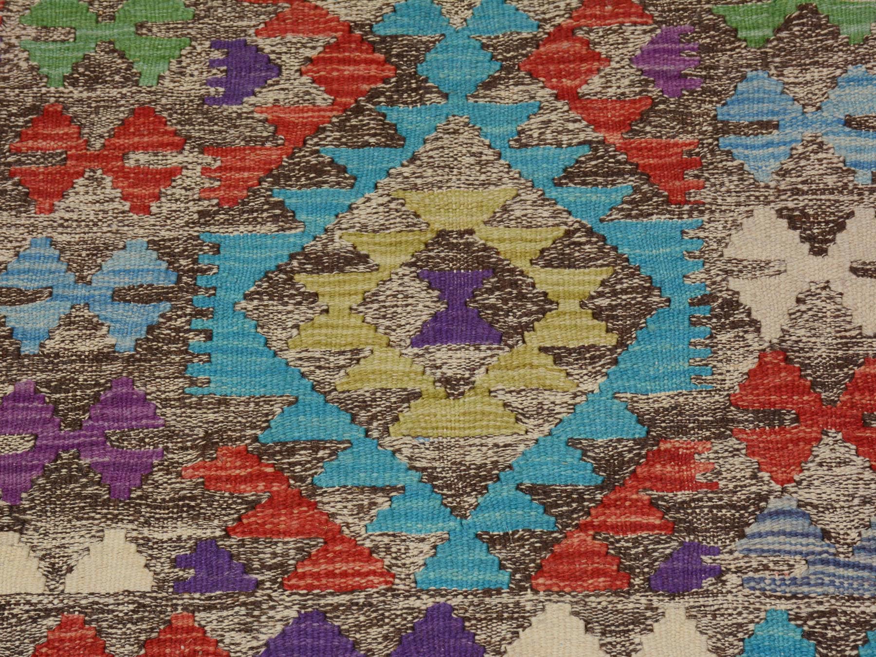 Kilim Flat-Weave hand-knotted wool rug in Brown, 2'7" x 3'10" — SKU O057547 (view 2)