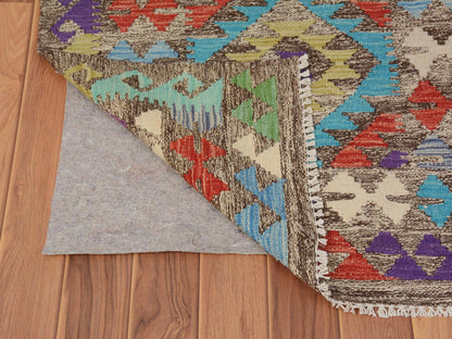 Brown 2'7" x 3'10" Flat Weave Hand woven Wool Rug - Sku: O057547