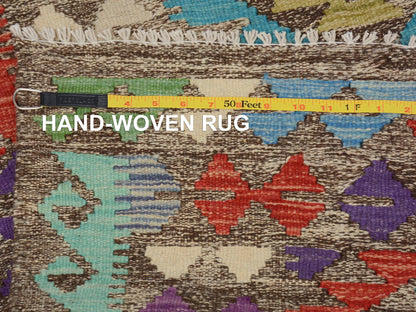Brown 2'7" x 3'10" Flat Weave Hand woven Wool Rug - Sku: O057547