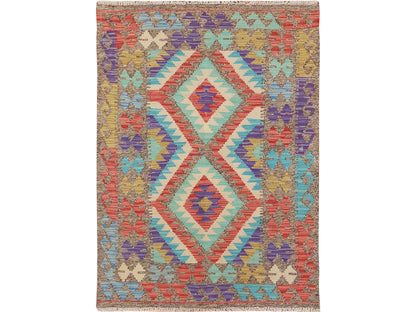 Multicolored 3'0" x 4'0" Flatweave / Kilim Hand woven Wool Rug - Sku: O057572