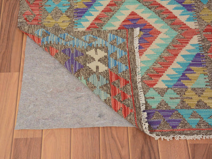 Multicolored 3'0" x 4'0" Flatweave / Kilim Hand woven Wool Rug - Sku: O057572