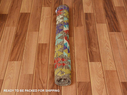 Multicolored 3'0" x 4'0" Flatweave / Kilim Hand woven Wool Rug - Sku: O057572