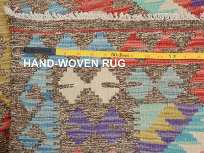 Multicolored 3'0" x 4'0" Flatweave / Kilim Hand woven Wool Rug - Sku: O057572
