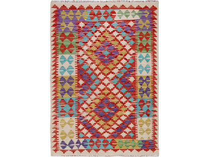 Ivory 2'10" x 4'2" Flat Weave Hand woven Wool Rug - Sku: O057597