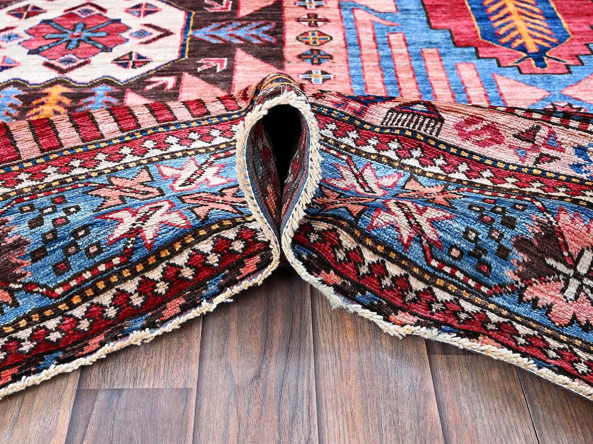 Ersari Kazak hand-knotted wool rug in Pink & Light Blue, 6' x 8'2" — SKU O0575 (view 6)