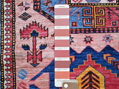 Ersari Kazak hand-knotted wool rug in Pink & Light Blue, 6' x 8'2" — SKU O0575 (view 8)