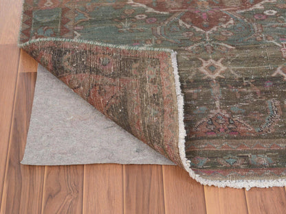 Green 3'7" x 12'3" Vintage Hand knotted Wool Rug - Sku: O057646