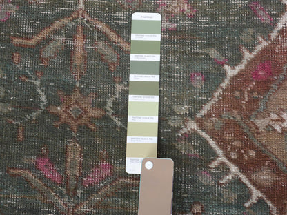 Green 3'7" x 12'3" Vintage Hand knotted Wool Rug - Sku: O057646