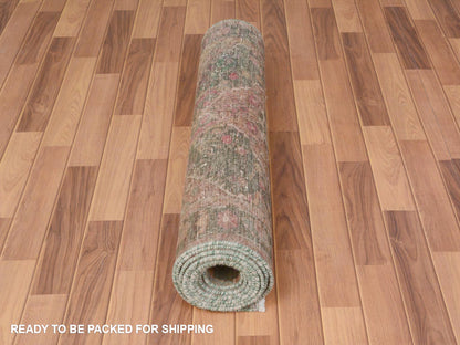 Green 3'7" x 12'3" Vintage Hand knotted Wool Rug - Sku: O057646