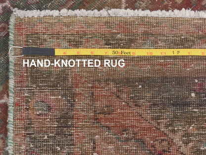 Green 3'7" x 12'3" Vintage Hand knotted Wool Rug - Sku: O057646