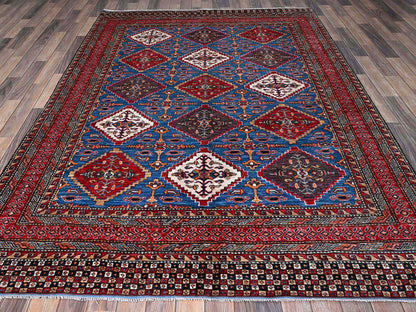 Blue 6'1" x 8'6" Kazak Hand knotted Wool Rug - Sku: O0577