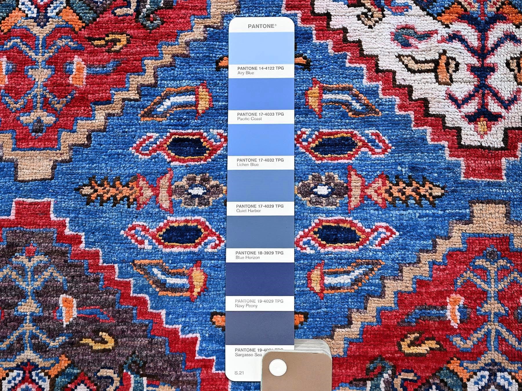 Ersari Kazak hand-knotted wool rug in Blue & Red, 6'1" x 8'6" — SKU O0577 (view 8)