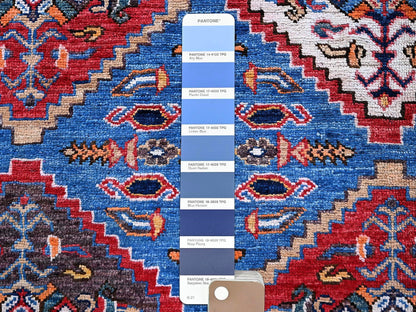 Ersari Kazak hand-knotted wool rug in Blue & Red, 6'1" x 8'6" — SKU O0577 (view 8)