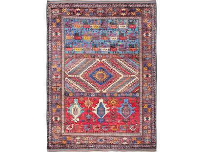 Ersari Kazak hand-knotted wool rug in Multicolored & Brown, 6'2" x 8'3" — SKU O0578