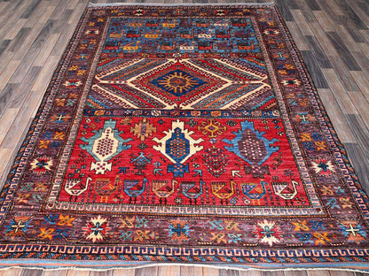 Ersari Kazak hand-knotted wool rug in Multicolored & Brown, 6'2" x 8'3" — SKU O0578 (view 3)