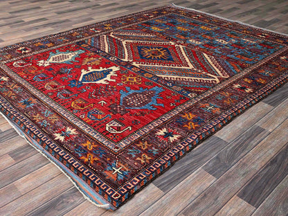 Ersari Kazak hand-knotted wool rug in Multicolored & Brown, 6'2" x 8'3" — SKU O0578 (view 4)