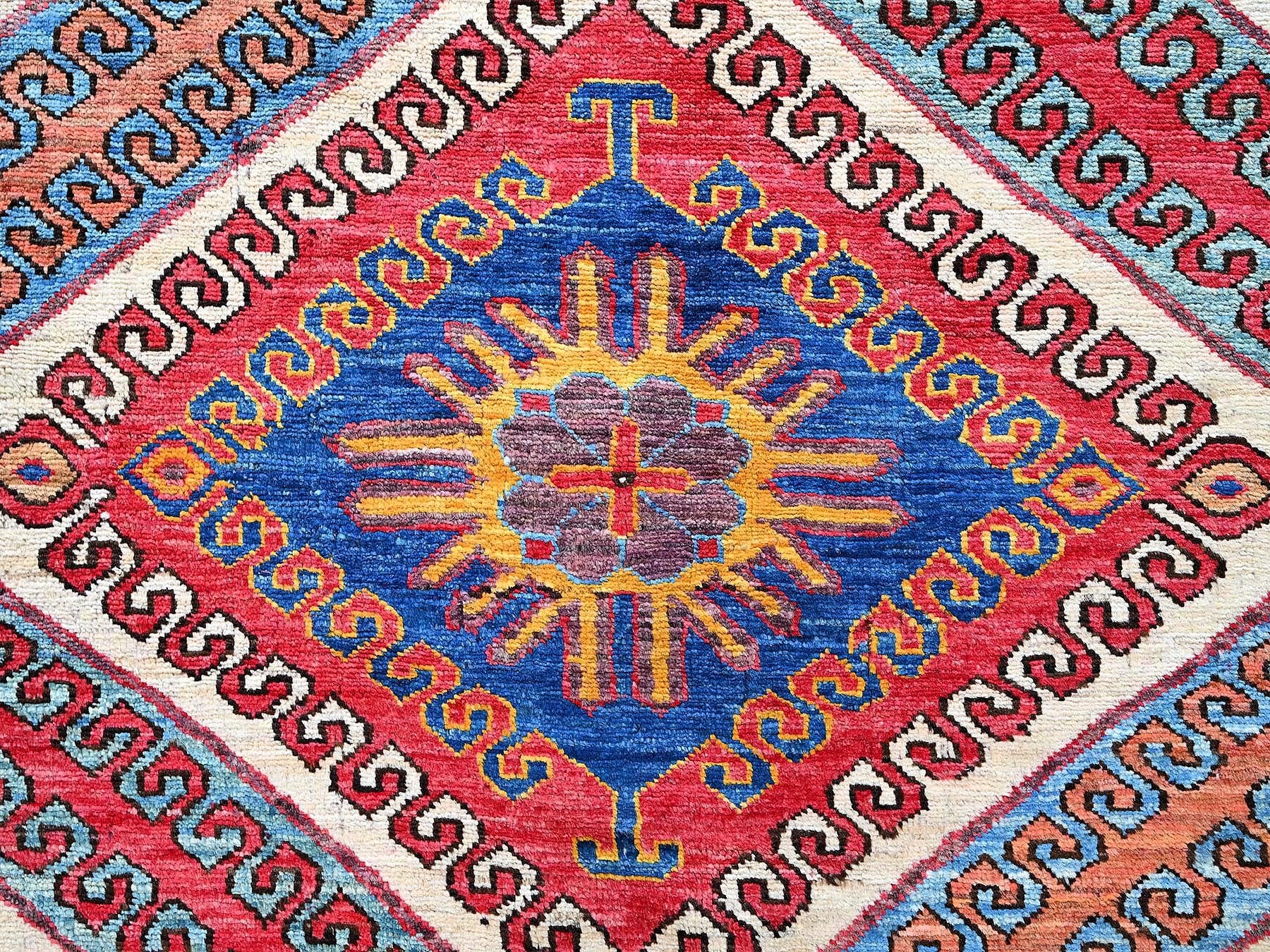 Ersari Kazak hand-knotted wool rug in Multicolored & Brown, 6'2" x 8'3" — SKU O0578 (view 9)