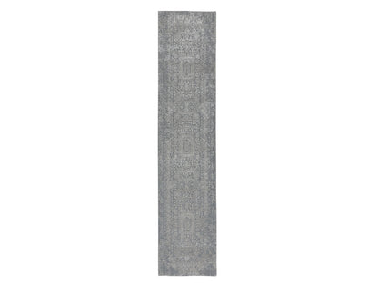 Grey 2'5" x 12'2" Modern / Contemporary Handloom Wool/Silk Rug - Sku: O058001