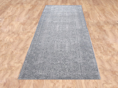 Grey 2'5" x 12'2" Modern / Contemporary Handloom Wool/Silk Rug - Sku: O058001