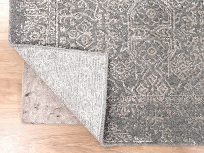 Grey 2'5" x 12'2" Modern / Contemporary Handloom Wool/Silk Rug - Sku: O058001