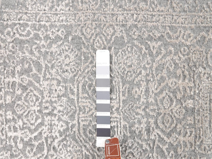 Grey 2'5" x 12'2" Modern / Contemporary Handloom Wool/Silk Rug - Sku: O058001