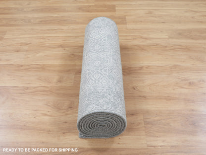 Grey 2'5" x 12'2" Modern / Contemporary Handloom Wool/Silk Rug - Sku: O058001