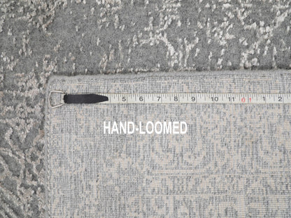 Grey 2'5" x 12'2" Modern / Contemporary Handloom Wool/Silk Rug - Sku: O058001