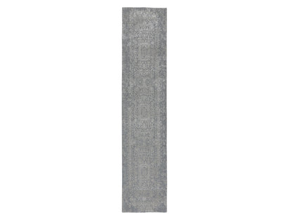 Grey 2'5" x 12'1" Modern / Contemporary Handloom Wool/Silk Rug - Sku: O058003