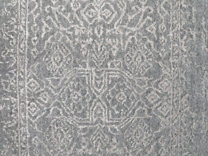 Grey 2'5" x 12'1" Modern / Contemporary Handloom Wool/Silk Rug - Sku: O058003