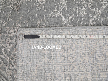 Grey 2'5" x 12'1" Modern / Contemporary Handloom Wool/Silk Rug - Sku: O058003