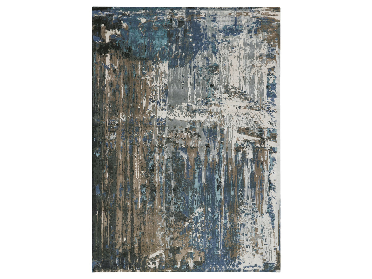 Modern / Contemporary hand-knotted wool/silk rug in Blue, 9'9" x 13'9" — SKU O058014