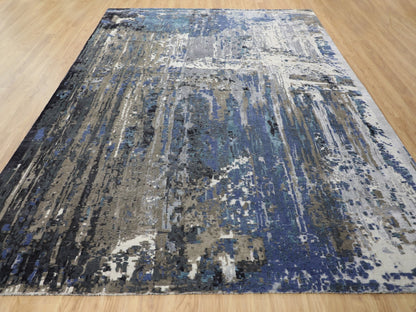 Modern / Contemporary hand-knotted wool/silk rug in Blue, 9'9" x 13'9" — SKU O058014 (view 2)
