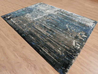 Modern / Contemporary hand-knotted wool/silk rug in Blue, 9'9" x 13'9" — SKU O058014 (view 3)