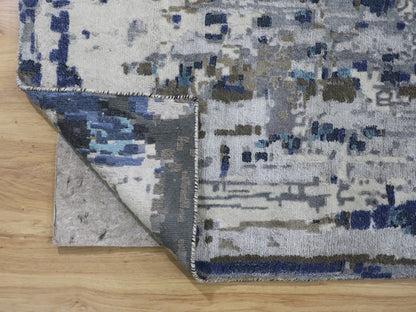 Modern / Contemporary hand-knotted wool/silk rug in Blue, 9'9" x 13'9" — SKU O058014 (view 4)