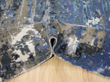 Modern / Contemporary hand-knotted wool/silk rug in Blue, 9'9" x 13'9" — SKU O058014 (view 5)