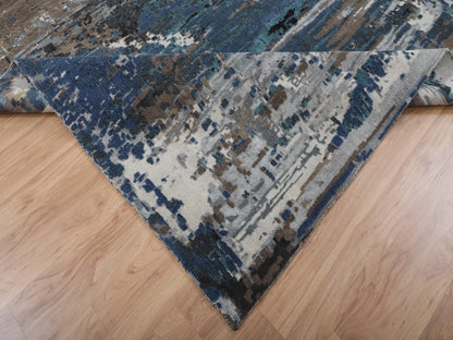Modern / Contemporary hand-knotted wool/silk rug in Blue, 9'9" x 13'9" — SKU O058014 (view 6)