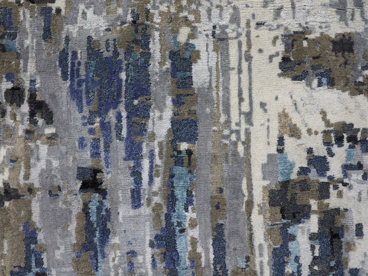 Modern / Contemporary hand-knotted wool/silk rug in Blue, 9'9" x 13'9" — SKU O058014 (view 8)