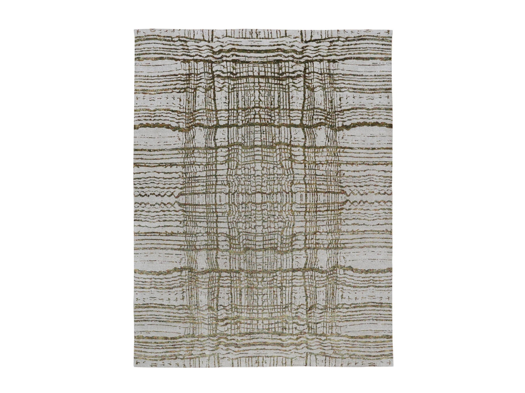 Modern / Contemporary hand-knotted wool/art silk rug in Gray, 9' x 11'7" — SKU O058020
