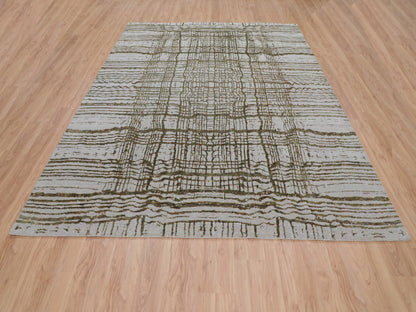 Grey 9'0" x 11'7" Modern / Contemporary Handloom Wool/Silk Rug - Sku: O058020