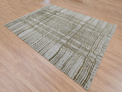 Grey 9'0" x 11'7" Modern / Contemporary Handloom Wool/Silk Rug - Sku: O058020