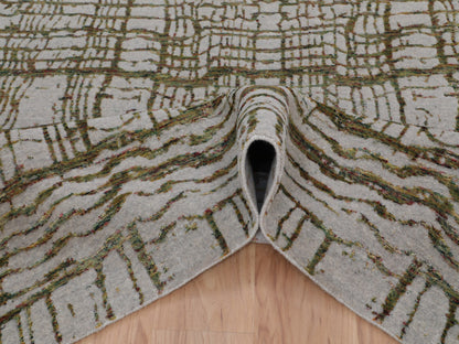 Grey 9'0" x 11'7" Modern / Contemporary Handloom Wool/Silk Rug - Sku: O058020