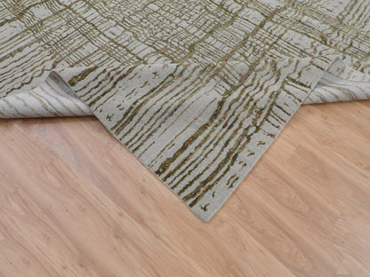 Grey 9'0" x 11'7" Modern / Contemporary Handloom Wool/Silk Rug - Sku: O058020