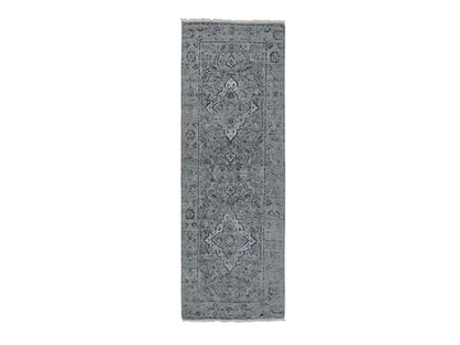 Grey 2'10" x 8'0" Transitional Hand knotted Wool/Silk Rug - Sku: O058022