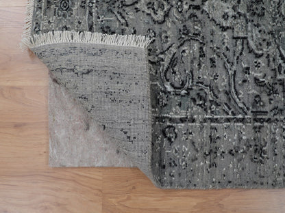 Grey 2'10" x 8'0" Transitional Hand knotted Wool/Silk Rug - Sku: O058022