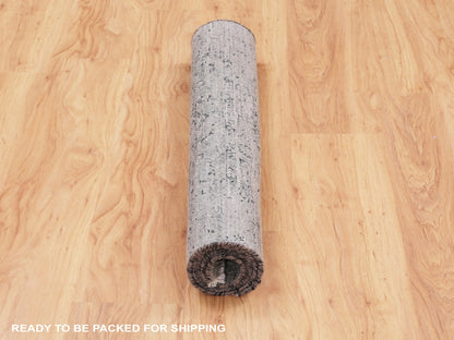 Grey 3'1" x 5'1" Transitional Hand knotted Wool/Silk Rug - Sku: O058104