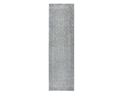 Grey 2'5" x 10'2" Modern / Contemporary Handloom Wool/Silk Rug - Sku: O058105
