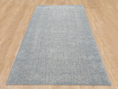 Grey 2'5" x 10'2" Modern / Contemporary Handloom Wool/Silk Rug - Sku: O058105